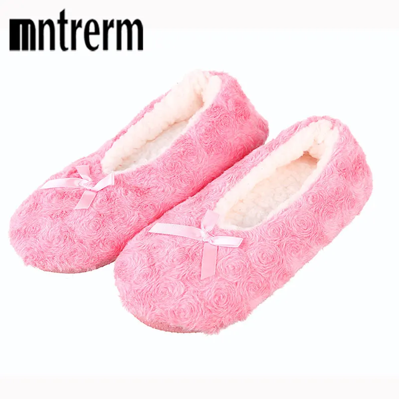 2020 Cute Bowtie Warm Winter Women Indoor Slippers Bedroom House Soft Bottom Flats Christmas Gift Sewing Girl ballet shoes