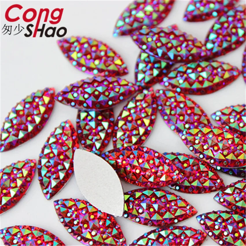 Cong Shao 200PCS 9*20mm Horse eye AB Colorful flatback Resin Rhinestone stones and crystals DIY Clothes Decoration Craft CS190
