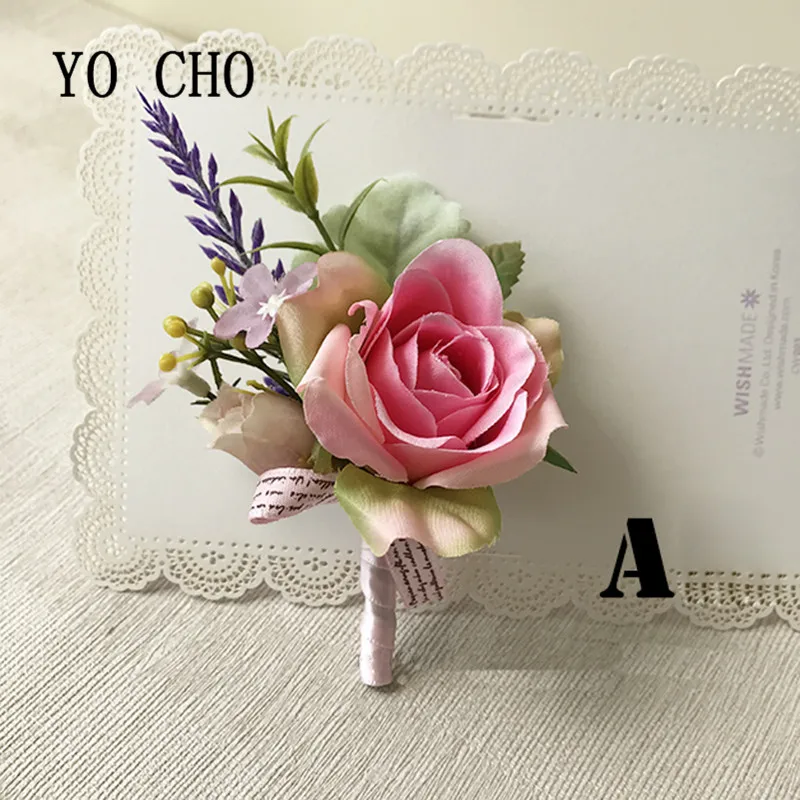 YO CHO Wedding Prom Corsage Goom Bride Wrist Corsages Roses Handmade Boutonniere Groom Bridesmaid Groomsmen Flowers Boutonnieres