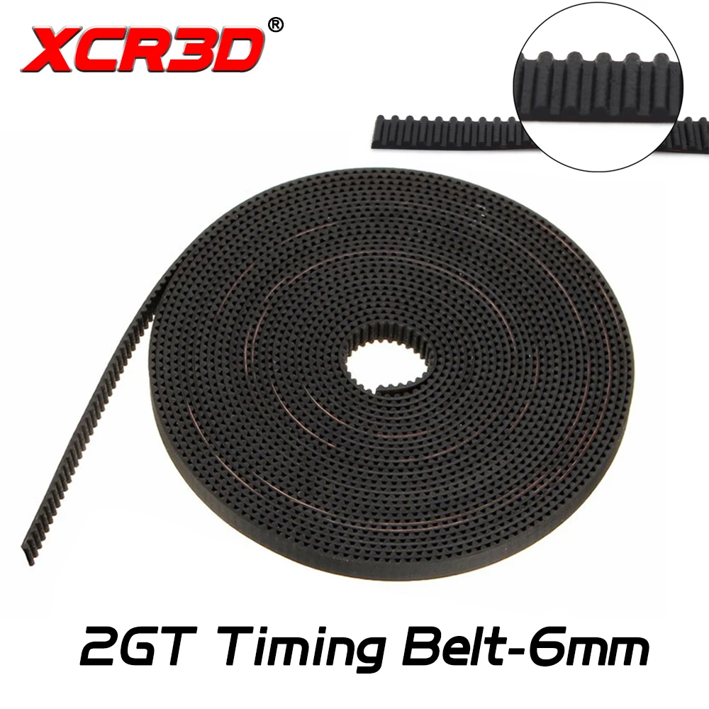 XCR3D 3D Printer Part 2GT Timing Belt GT2 Open Synchronous Belt 6mm Width PU Black Color 2mm Pitch 1meter 5M Length Timing Belt