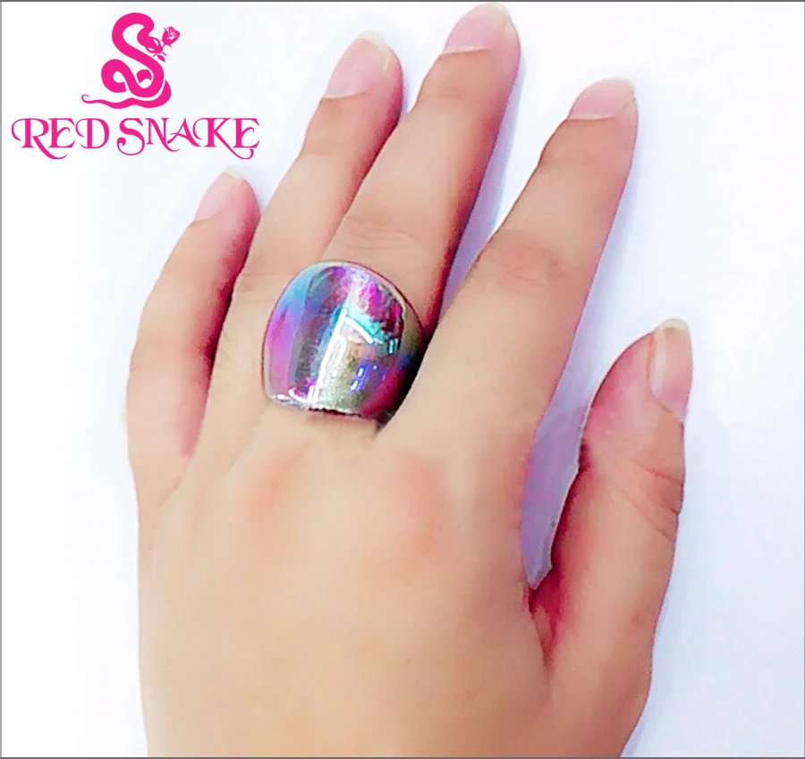 RED SNAKE Fashion Rings Handmade Rainbow colors foil Pearl texture glossiness Murano Glass Ring