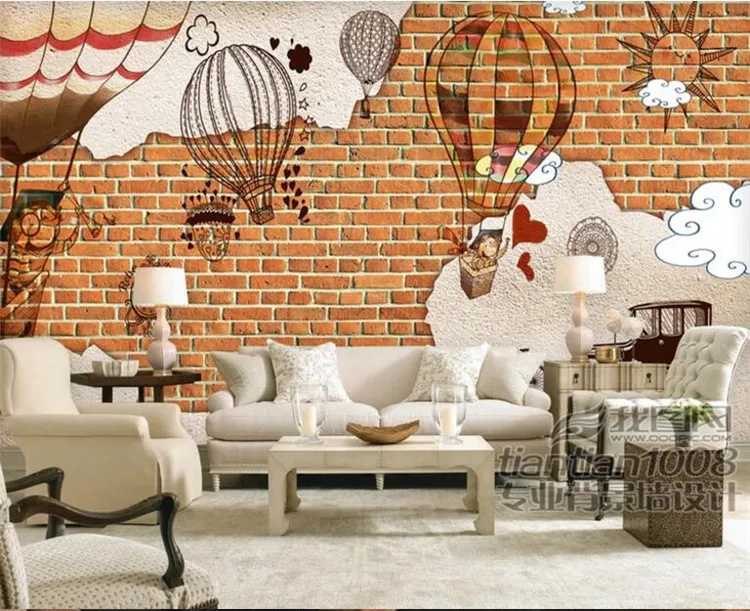 

Photo Wallpaper Retro Hot Air Balloon Graffiti Brick 3D Wall Mural Restaurant Cafe Kid's Room Living Room Sofa Backdrop 3D Mural