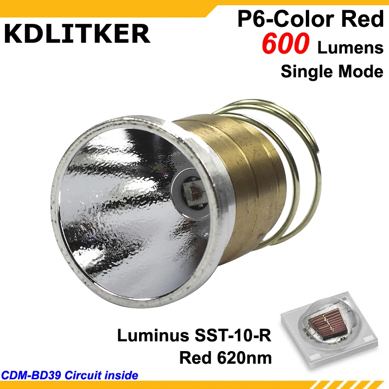 KDLITKER P6-COLOR Luminus SST-10-R Red 620nm 600 Lumens 3V - 9V 1-Mode OP P60 Drop-in