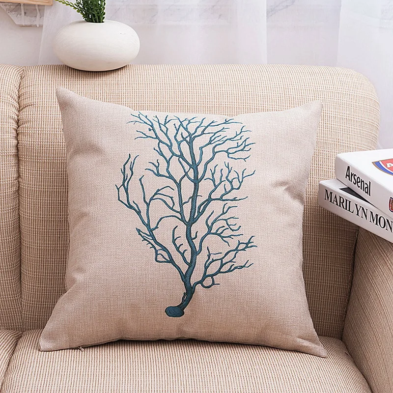 

Italy Designer 45*45cm starfish seagrass hippocampus linen pillow cases Decorative Throw Cover 18'' fronha