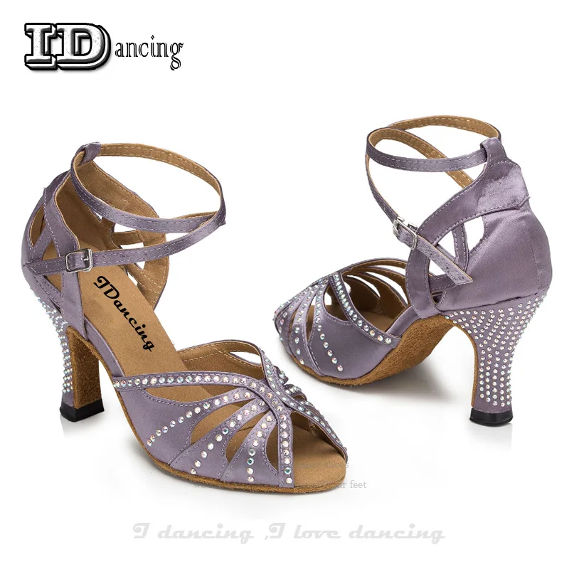 Sapatos de dança latina sapatos de dança de salão latina salsa sapatos de dança para as mulheres sapatos de tango sexy salto alto 8.5cm strass jusedanc