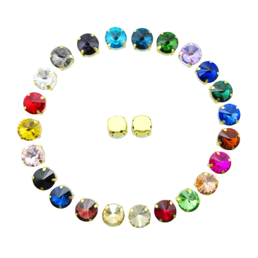 Schönes Glas Kristall Strass Gold Klaue 6 8 10 12 14 16 18 mm Rivoli runde Form Nähen auf Strass Taschen Schuhe Kleidungsstück Applikation DIY