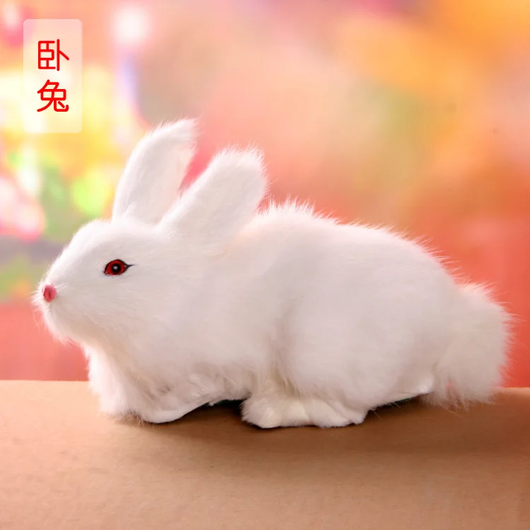 artificial white prone rabbit 20x14cm model,polyethylene&furs handicraft home decoration gift a1558