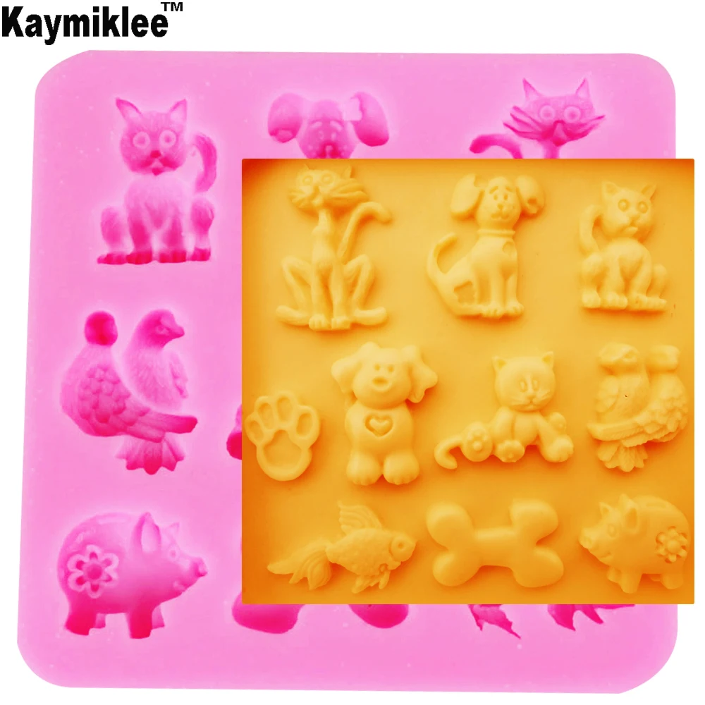 M082 Cute Dog Fish Bird UV Resin Silicone Mold Fondant Chocolate Candy Gumpaste Surgarcraft Crystal Epoxy Soft Clay Bake Tools