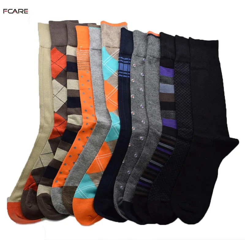 Fcare 6PCS=3 pairs calcetines Men's crew 44, 45, 46, 47 plus size big Spring winter long leg business socks