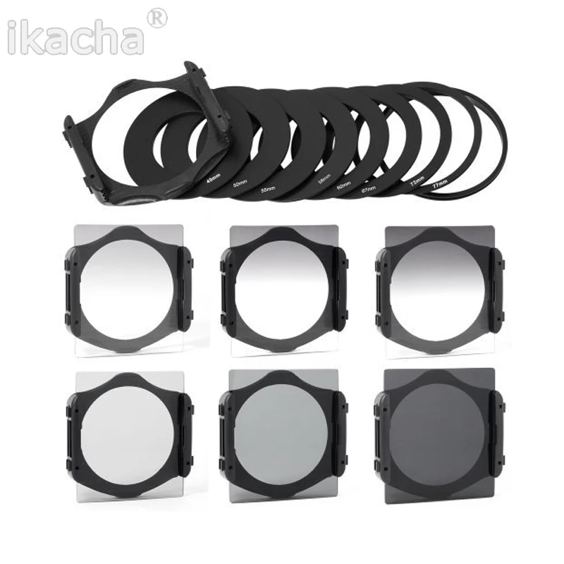 6 pçs completo nd2 nd4 nd8 graduado densidade neutra nd 2 4 8 lente filtro kit conjunto + 9 pçs adaptador anel para cokin p series