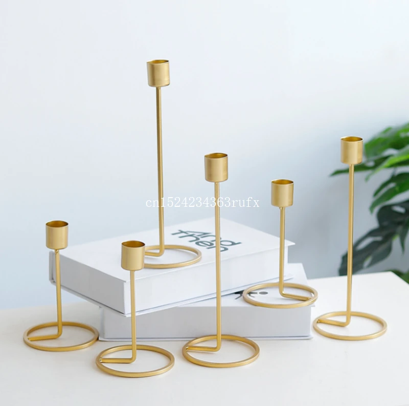 20pcs European Style Candle Holder 3D Geometric Candle Holders Gold Single Head Iron Candlestick Romantic Table Decor Wholesale