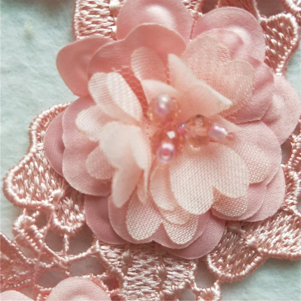 pink Fabric Flower Venise Floral Lace Sewing Applique Lace Collar Neckline Collar Applique Diy Craft Neckline Sewing Accessories