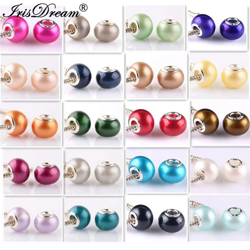 20PCS Lot Assorted Solid Color Big Hole Round Loose Murano Spacer Crystal Glass Beads Fit Pandora Charm Bracelet For DIY Jewelry