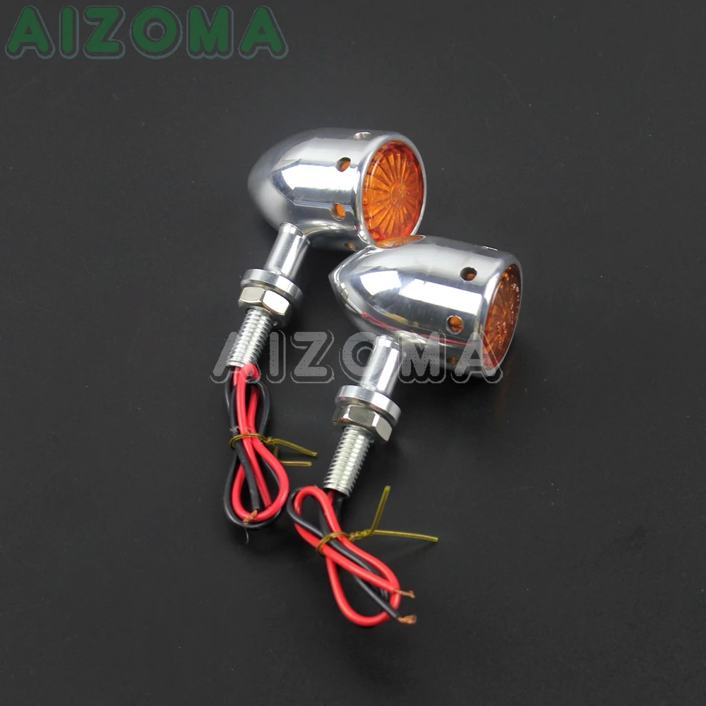 Motorbike Turn Signal Light Polished 12V Amber Indicator Blinker for Kawasaki Suzuki Honda Yamaha Street Bike Chopper Universal