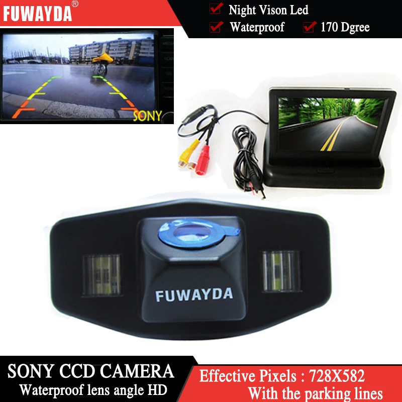 

FUWAYDA car rear view parking camera CCD + car monitor mirror TFT LCD for Honda Accord Pilot Civic Odyssey Acura TSX
