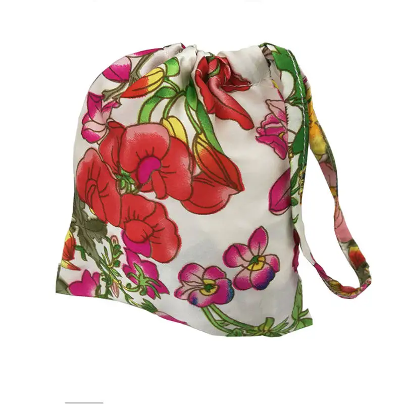 1PC 100% Pure Silk Sleep Eye Mask Floral Pattern with Matched 1PC 100% Silk Drawstring Bags for Travel Relax Aid Multicolor