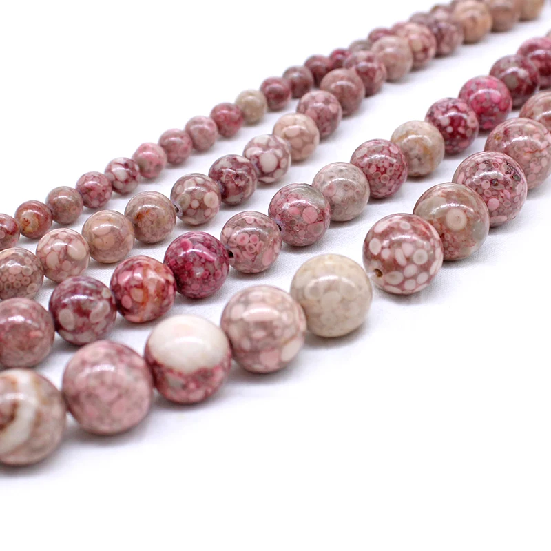 Natural Chrysanthemum Stone Coral Red Round Loose Beads 15" Strand Jewelry Accessories Making Necklace Bracelet6 8 10 12MM view 3