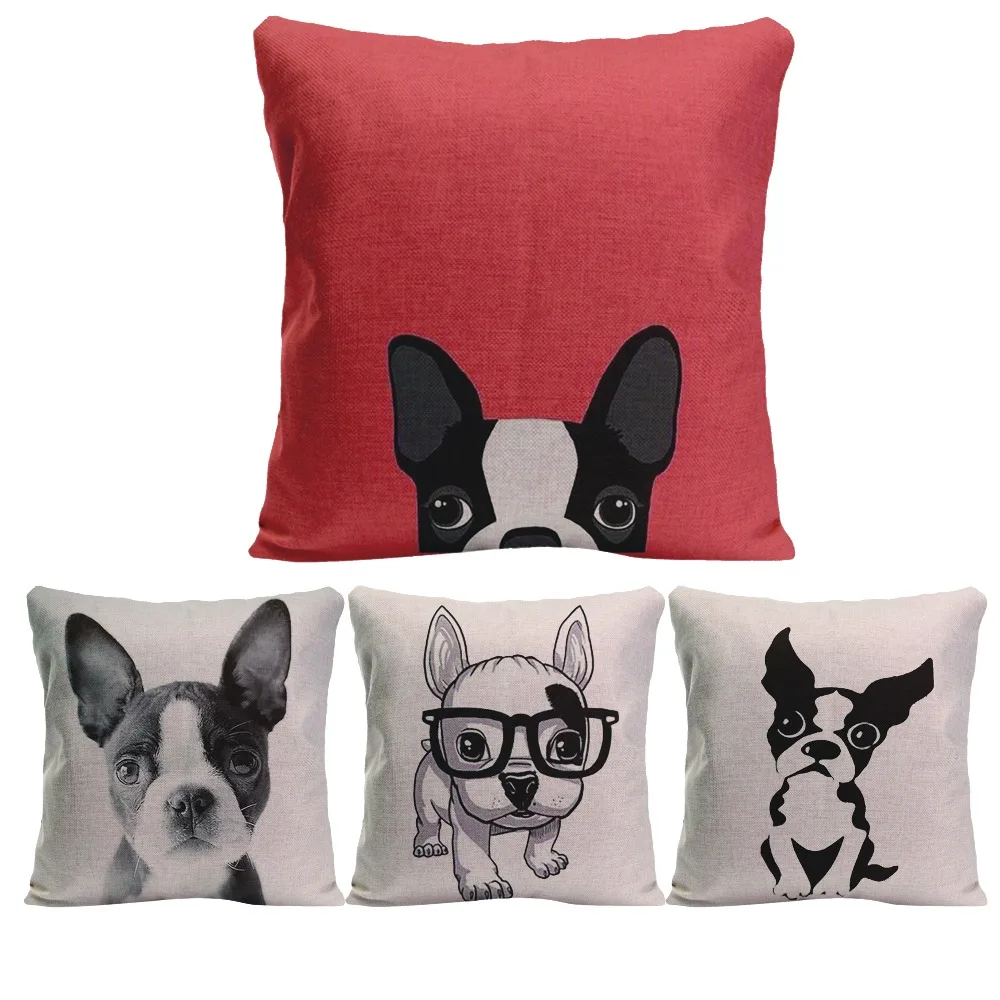 

Cotton Linen Square Throw Pillow Case Bulldog Designs Printed Decorative Cushion Cover Cute Pet Dog 45*45cm/50*50cm For Sofa