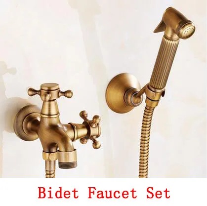 

Bathroom wall mounted bidet faucet set,Antique brass handheld bidet spray shower set, Copper toilet flushing device suit vintage