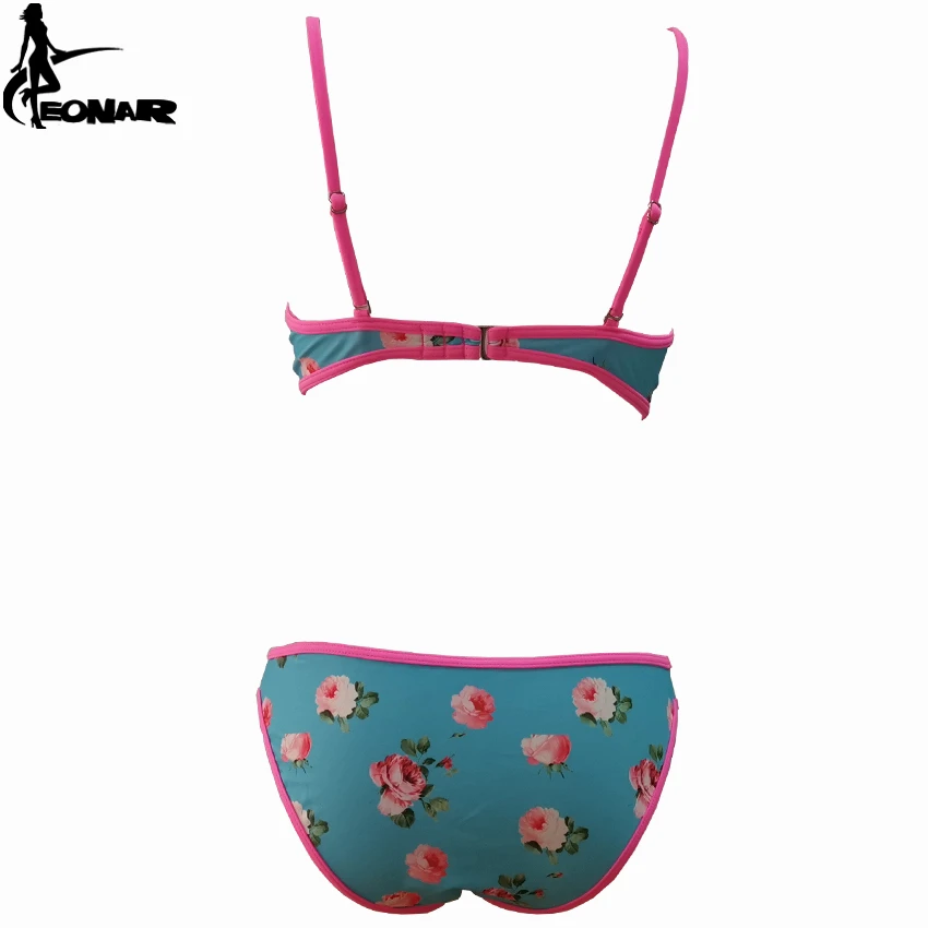 EONAR-Push Up Floral Print Bikini Set for Women, Swimsuit Swimwear, Adjustable Halter Strap, Ties at Back, Bathing Suits