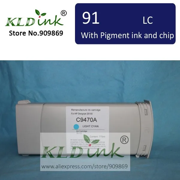 Compatible HP91 C9470A LIGHT CYAN Pigment ink cartridge for Designjet Z6100