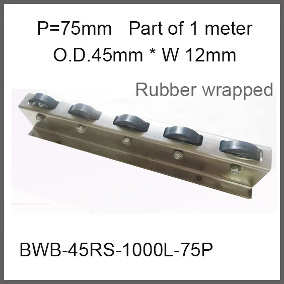 

Rubber Wrapped Wheel Conveyor 75mm Pitch / Wheel O.D. 45mm * Width 15mm Capacity 25Kgf skate wheel conveyor fly wheel conveyor