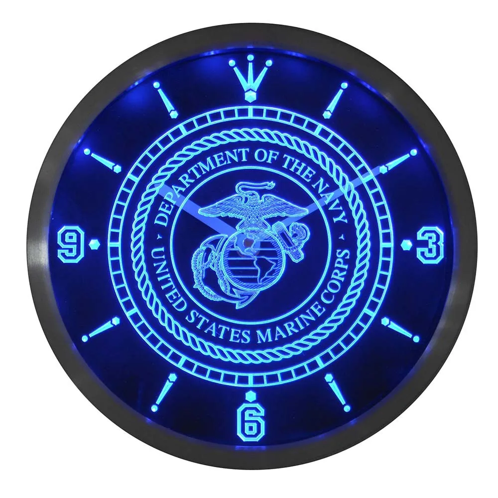 nc0210 US Marine Corp Military Neon Light Signs LED Wall Clock