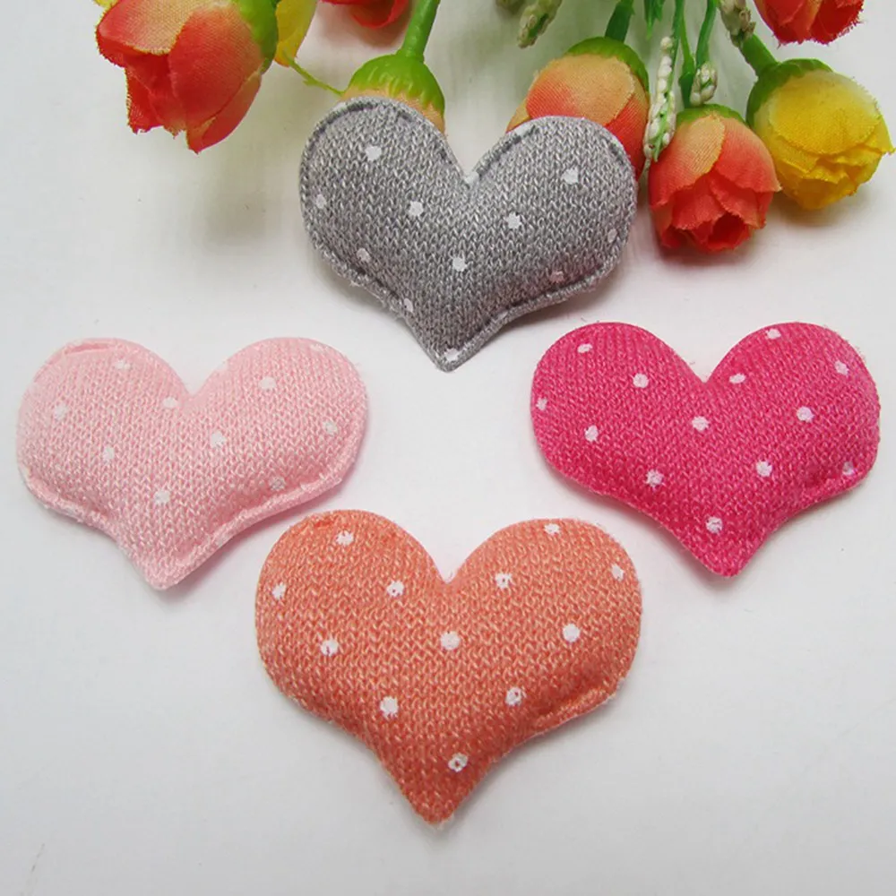 

100pcs/lot Teddy love polka heart handmade padded applique Crafts for garment accessories and Girl Hair Jewelry Decoration