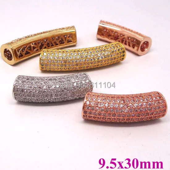 

9x30mm New Round Hollow Tube Micro Pave Brass Zircon CZ Crystal European Charms Spacer Beads Jewelry Findings Making Wholesale