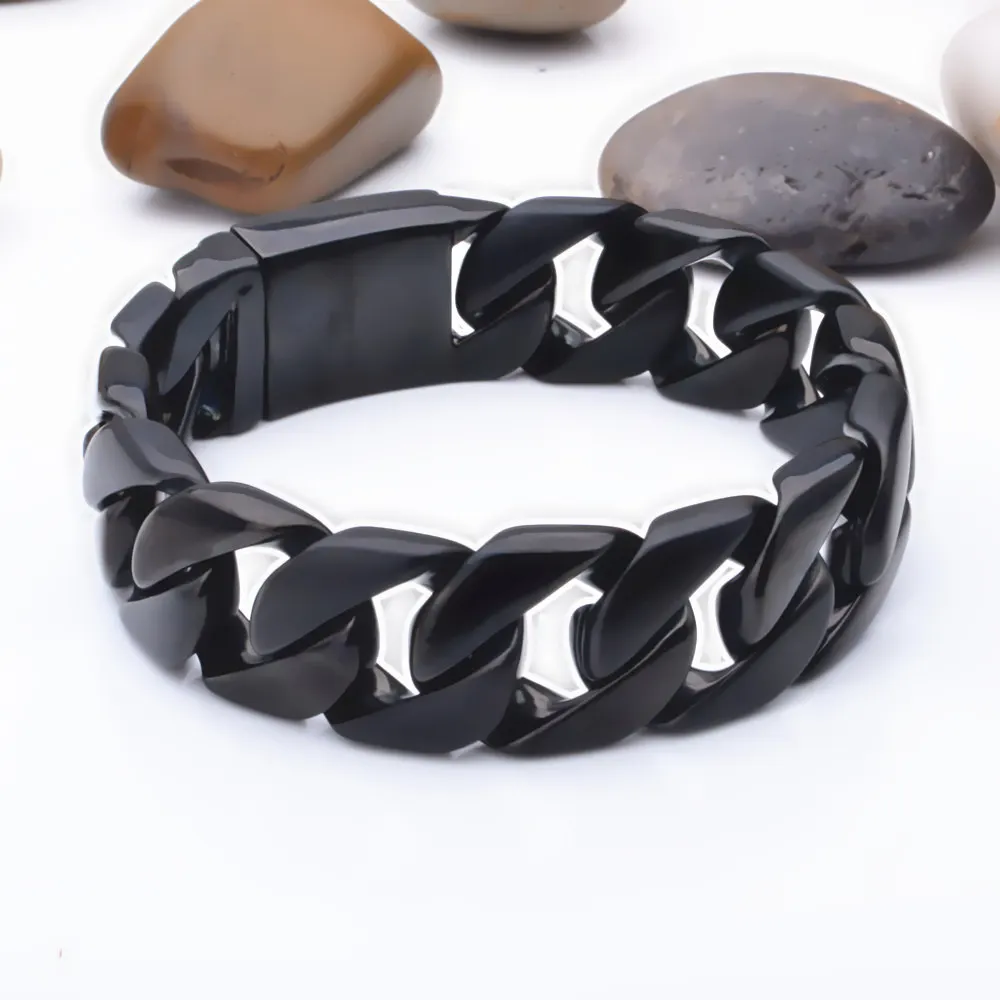 8.66\'\' 24mm Heavy Black Stainelss Steel Huge Solid  Cuban Curb Link  Chain Bracelet  Jewelry Men\'s Holiday Gifts for Father