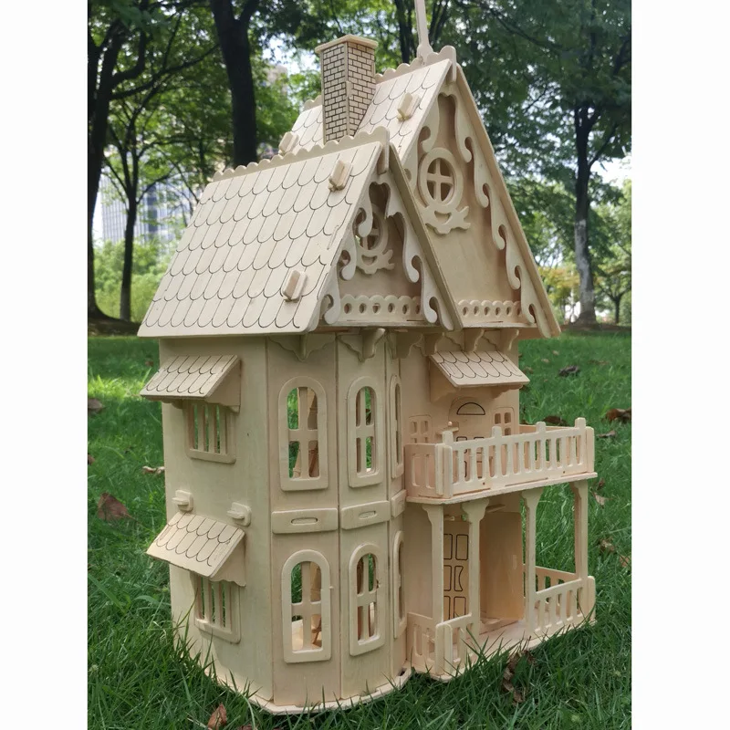 Wood miniature dollhouse DIY doll house assembled Educational pretend play toys Mini 3D Stereo puzzle house for children girls