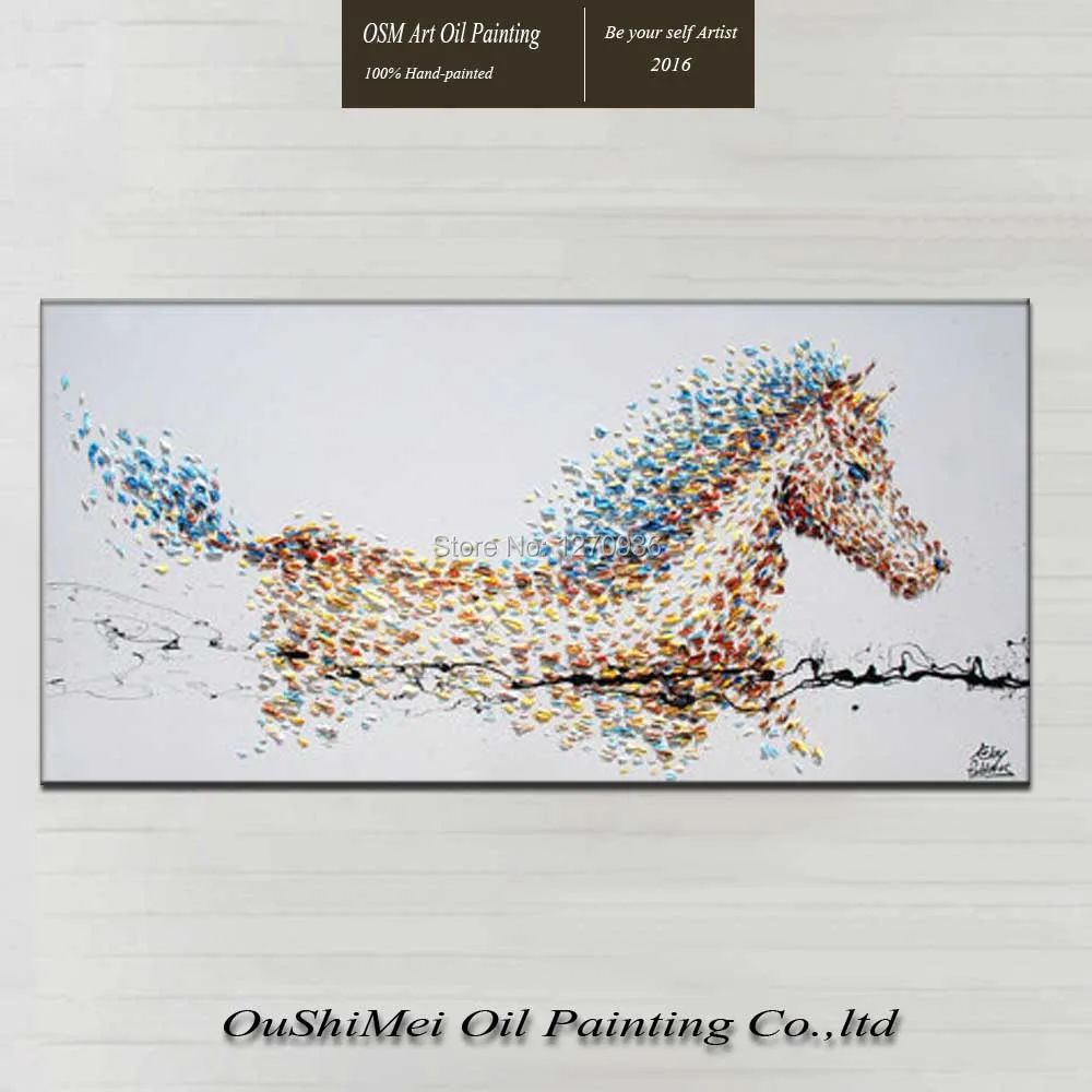 Modern Style Hand Painted Oil Paintings on Canvas by Skillful Painter Drawing Animal Horse Hang Pictures Crafts for Home Decor