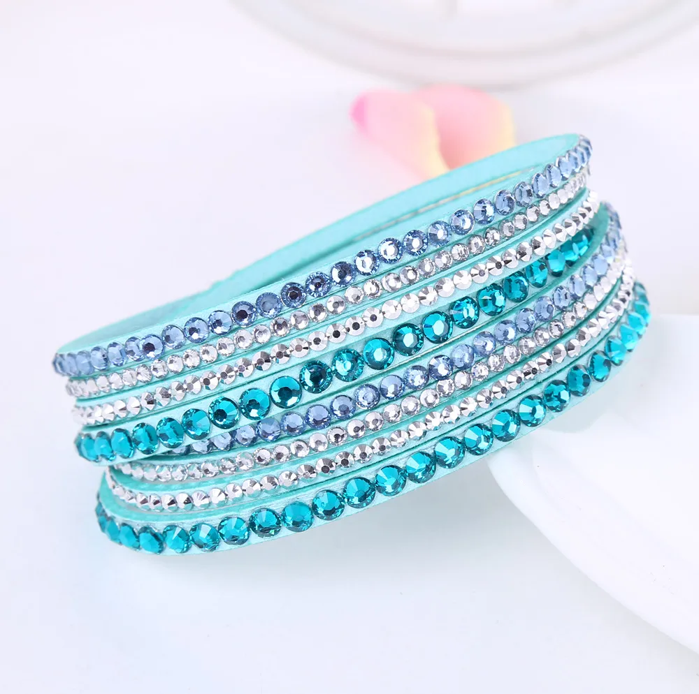 2016 New Leather Bracelet Rhinestone Crystal Bracelet Wrap Multilayer Bracelets for women feminino pulseras mulher Jewelry