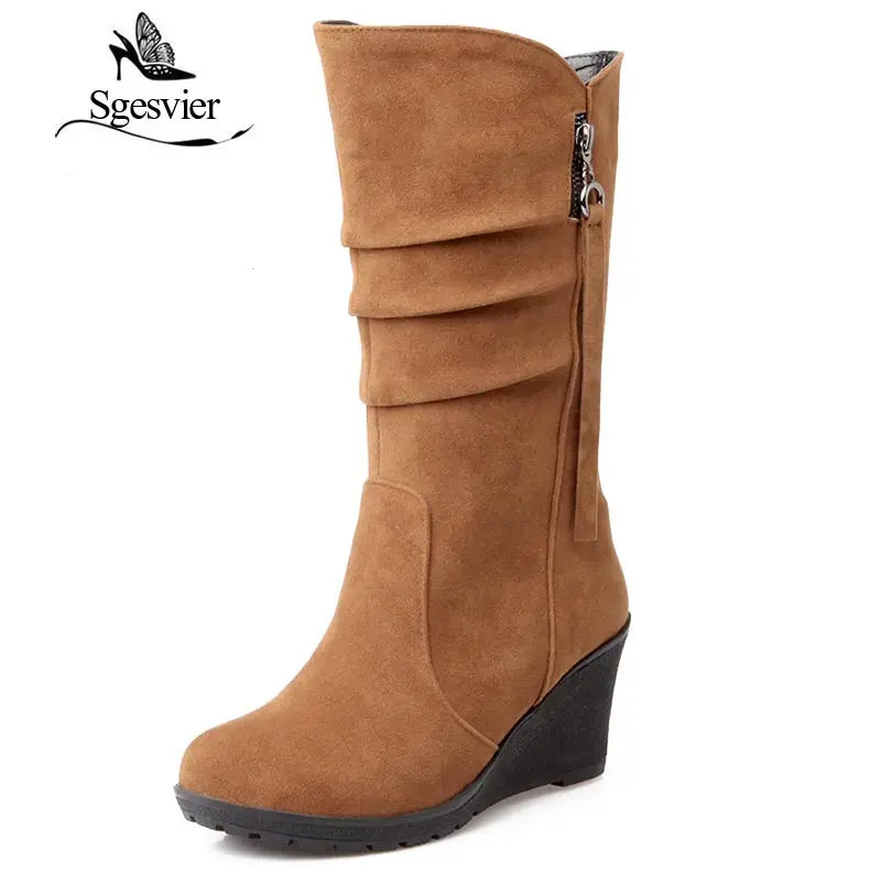 SGESVIER stivali invernali Donna di mezza stivali al ginocchio tacco a zeppa stivali Moda Femminile Stivali Da Neve All\'aperto per Le Donne botas