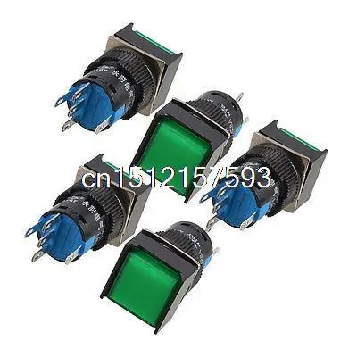 5 шт. зеленый квадратный Кепки DC 12V светильник 1P2T 5 Pins кнопочный переключатель