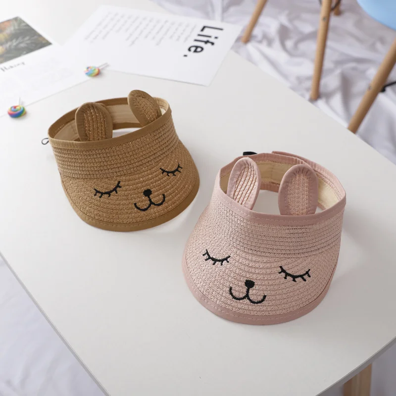COKK Children Straw Hat Summer Hats For Baby Girl Boy Kids Sunshade Sun Visor Top Cartoon Floppy Sun Hat Beach Cap