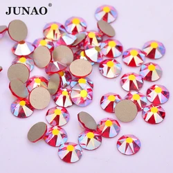 JUNAO 8 Big+8 Small Facet Shiny SS20 Red AB Glass Rhinestone Stone Round Nail Art Decorations Flatback Strass Crystal for Crafts