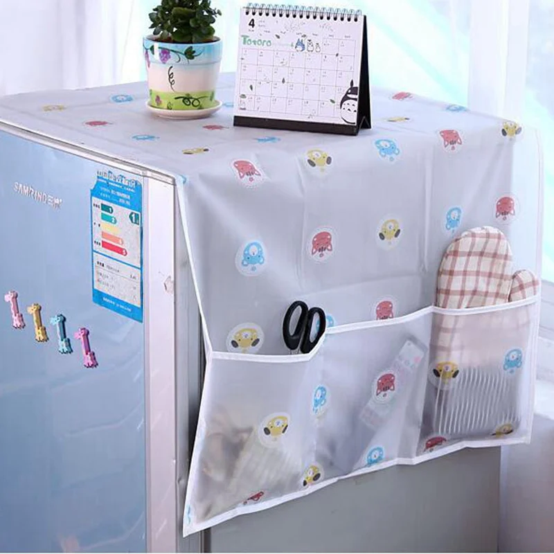 Practical Dust Proof Refrigerator Cover with 6 Pockets Storage Bag Holder Household Washing Machine Cover Kitchen Tools