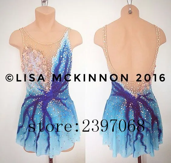 

Ice Skating Dresses Women Competition Ice Skating Dress Blue Girls Custom Ice Skating Dresses 2017 New Free Shipping B421