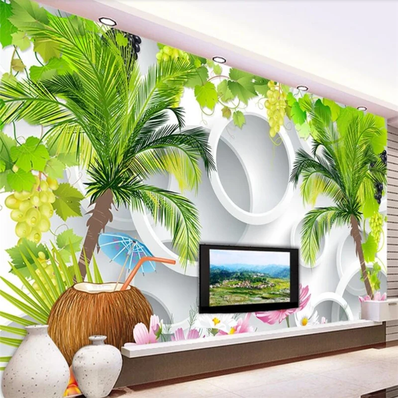 

wellyu Fresh coconut tree stereo TV background wall custom large mural green wallpaper papel de parede para quarto