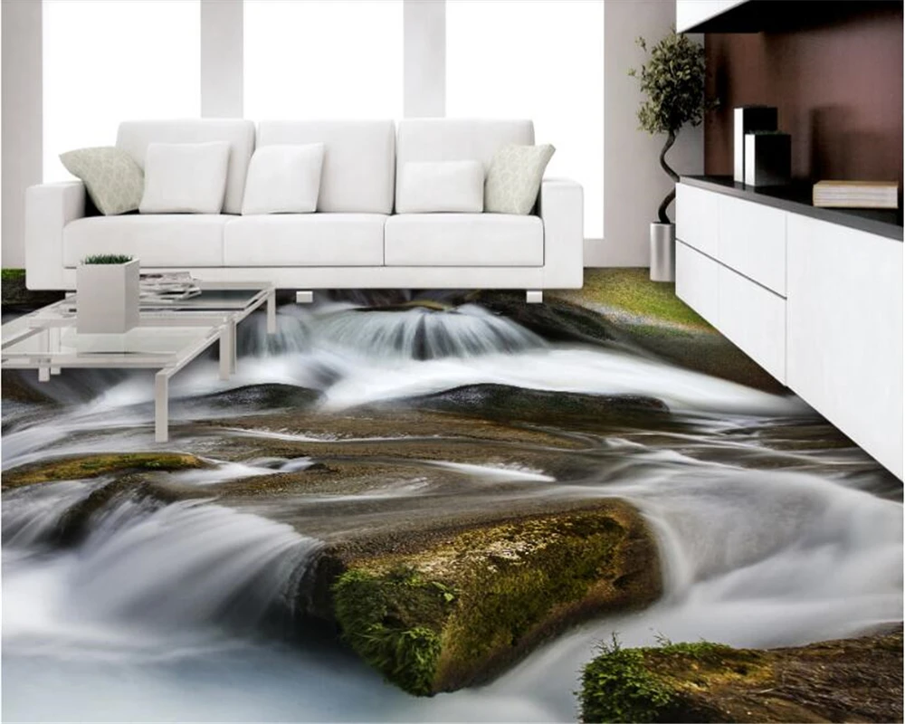 

beibehang Custom stream waterfall scenery living room bathroom 3D floor personality stylish decoration papel de parede wallpaper