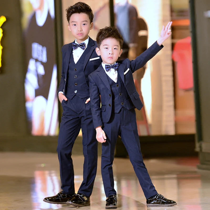 Brand Flowers Boys Formal Suit Wedding campus student Dress Gentleman Kids Jacket Vest Pants Bowtie ceremony Costumes