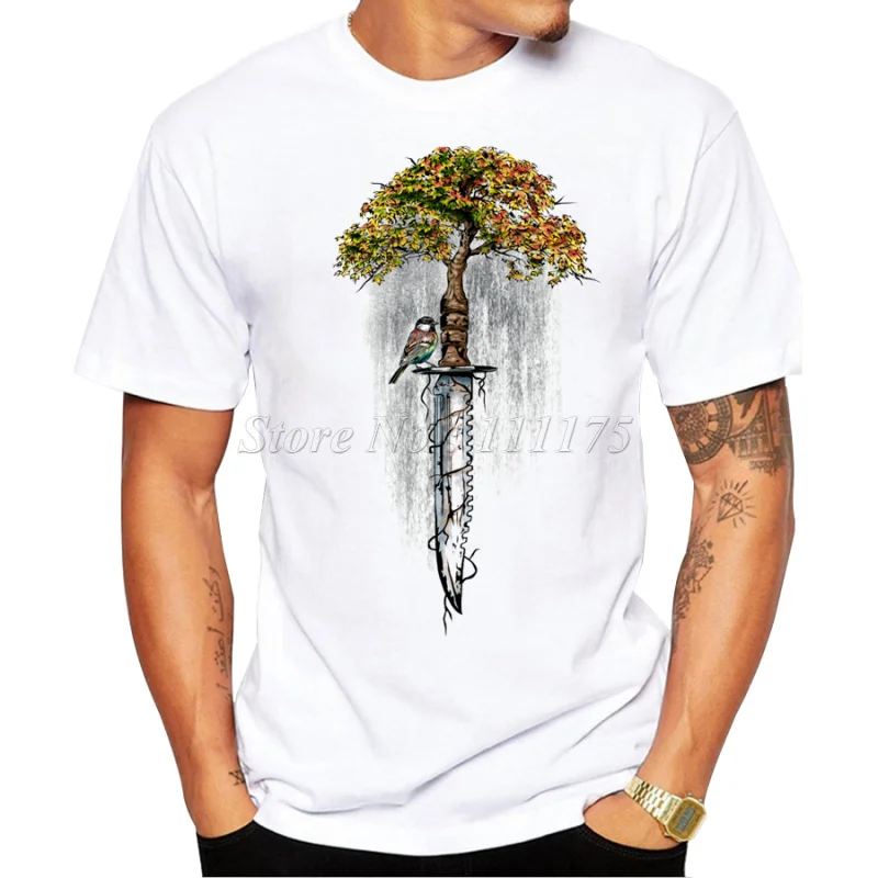 TEEHUB  Fashion Men\'s Abstract Tree and Knife Design T Shirt Male Cool Tops Hipster Printed Summer Tees