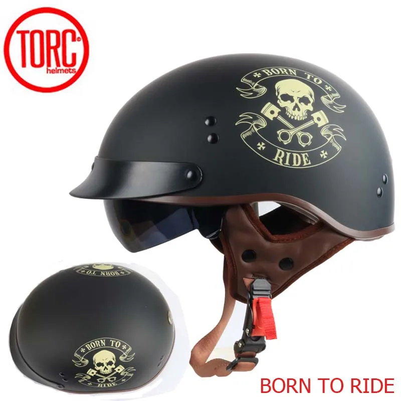 TORC-T55 빈티지 오토바이 헬멧, 레트로 스쿠터 하프 헬멧 내장 렌즈 바이저 casco moto helm moto capacete para DOT