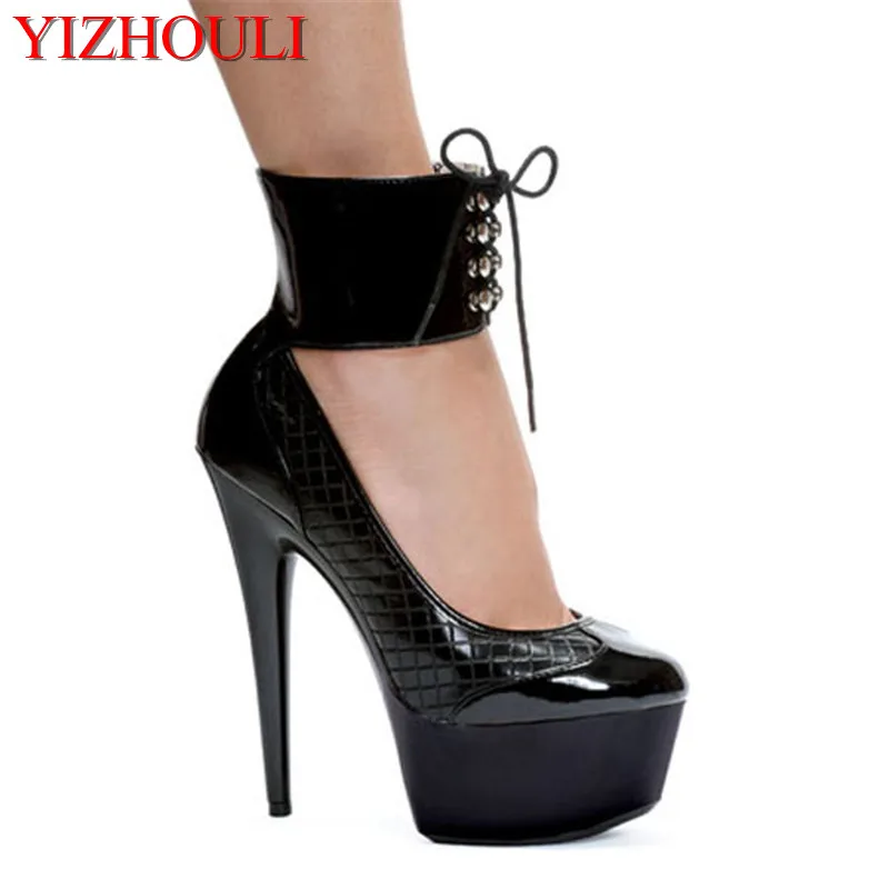 

Elegant PU leather ankle stiletto heels for ladies, 15cm high heels for weddings, dresses and parties