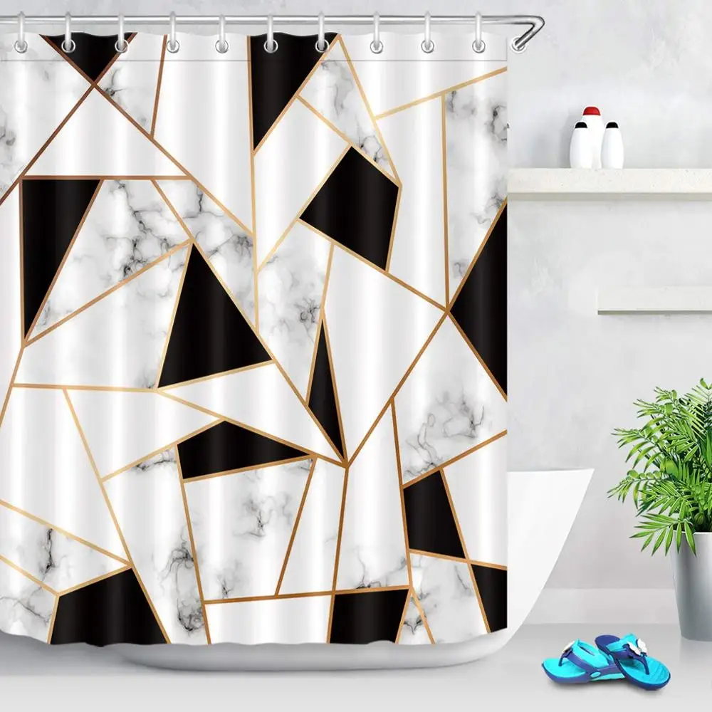 Marble Black Granite Marbling Texture White Gray Pattern Abstract Blue Ink Liquid Sand Brown Bathroom Shower Curtains with Hooks