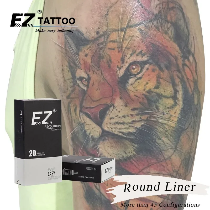 EZ New Revolution Tattoo Needle Cartridge#12 0.35mm Hollow Round Liner Needle for Rotary Cartridge  Machine & Grips 20PCS/Box