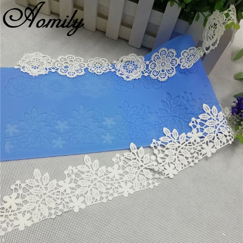 Aomily 40x12.7cm Lace Flower Wedding Cake Silicone Beautiful Flower Lace Fondant Mold Mousse Sugar Craft Icing Mat Pastry Tool