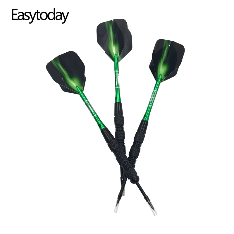 Easytoday 3Pcsset Professional  Steel Tip Darts Metal Barrel Standard 45mm Green Aluminum Shafts Dart Flights Throwing Games