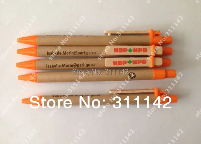 Recycled Ballpoint Pen, kraftpaper paper Pen, pro-environment color paper pens wooden hook pen 1000pcs free shipping